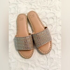 A New Day Tan and Silver Woven Slide Sandals